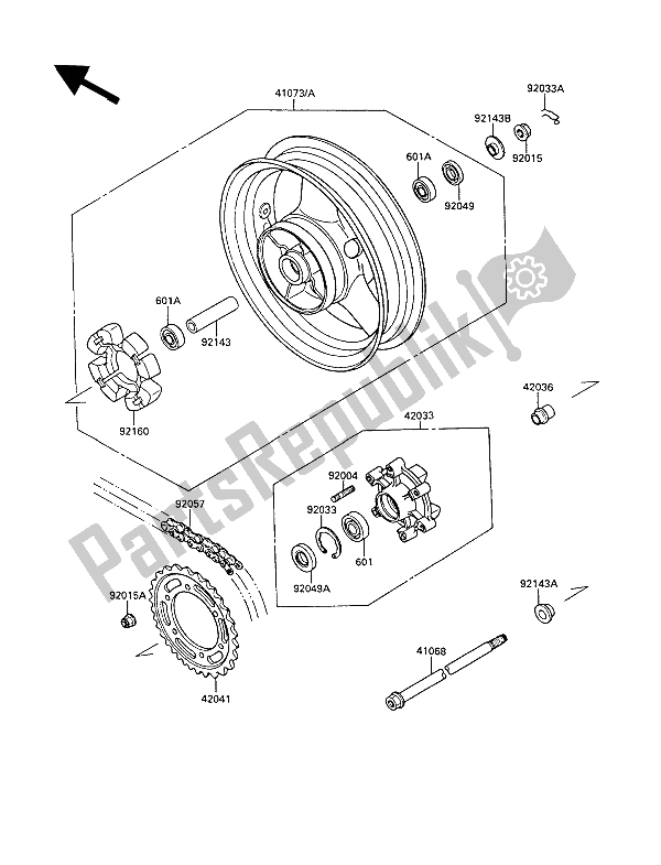 Tutte le parti per il Mozzo Posteriore del Kawasaki KR 1 2 250 1989