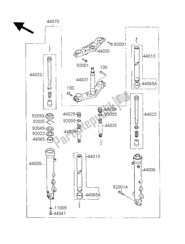 Toutes les pièces pour le Fourche Avant du Kawasaki GPX 600R 1996