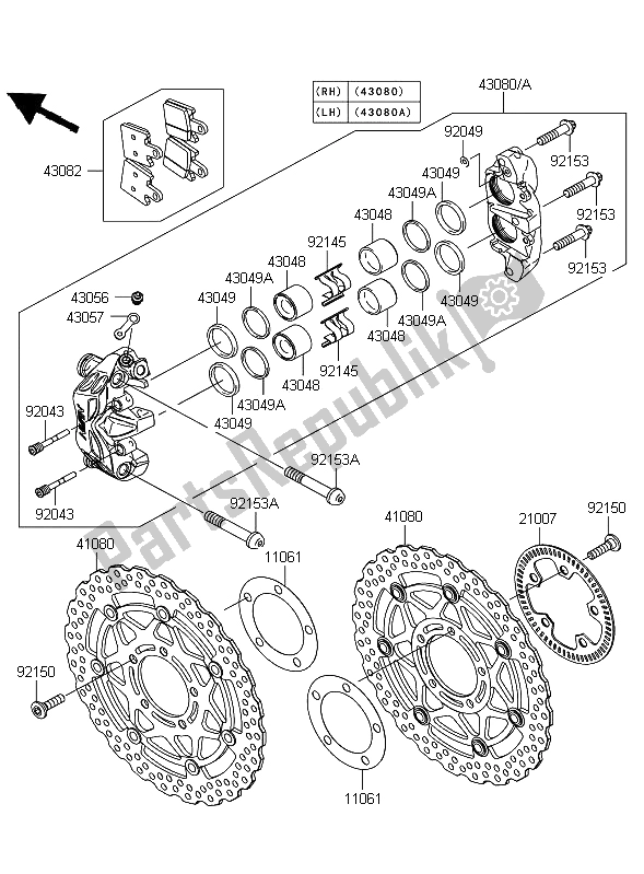 Alle onderdelen voor de Voor Rem van de Kawasaki 1400 GTR 2009
