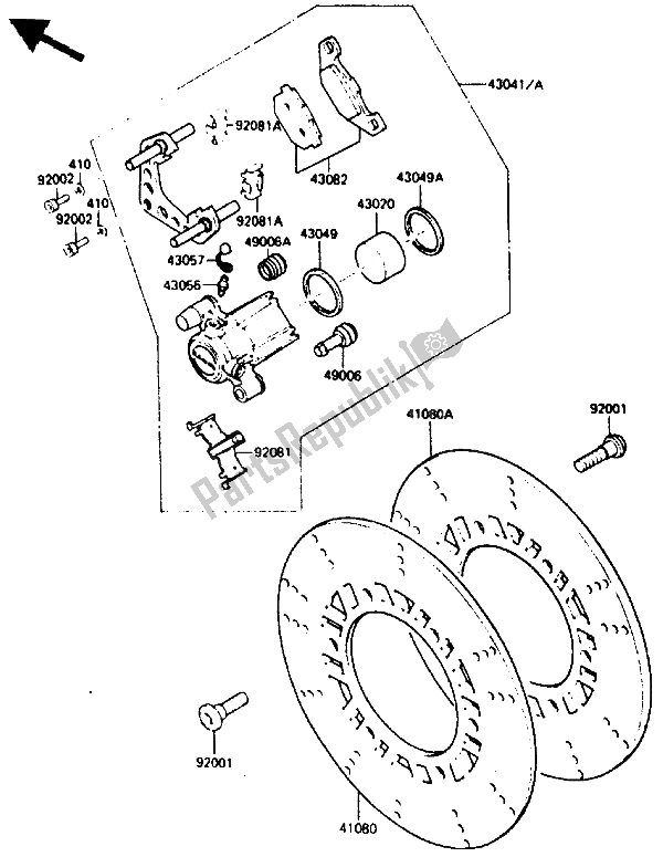 All parts for the Front Caliper of the Kawasaki GPZ 900R 1985