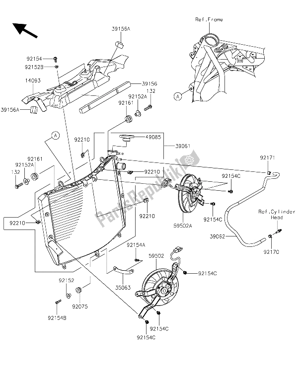 All parts for the Radiator of the Kawasaki Ninja H2 1000 2015