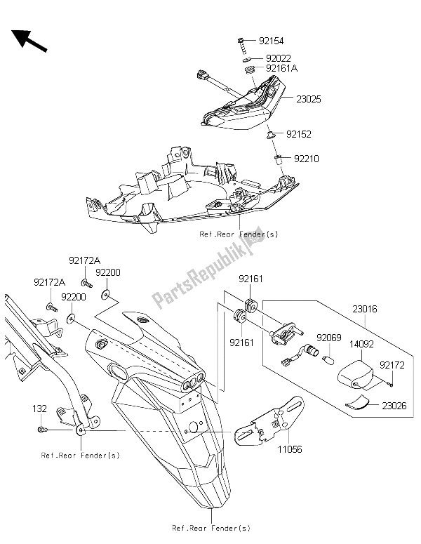 Toutes les pièces pour le Feux Arrières) du Kawasaki ER 6F 650 2015