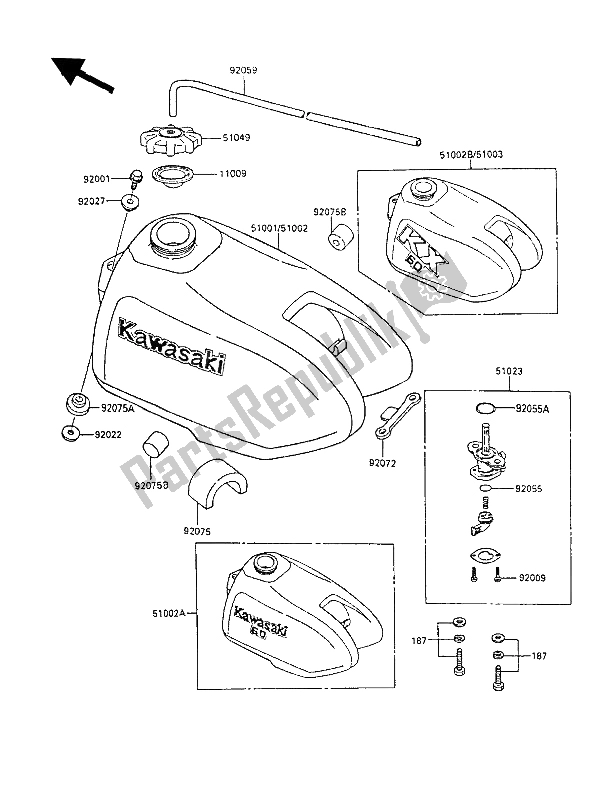 Wszystkie części do Zbiornik Paliwa Kawasaki KX 60 1985