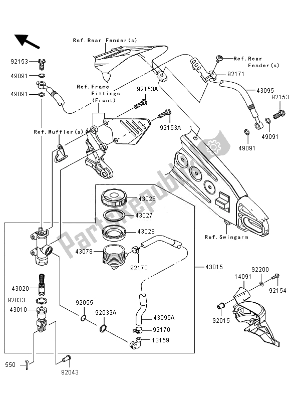 All parts for the Rear Master Cylinder of the Kawasaki Ninja ZX 6R 600 2011