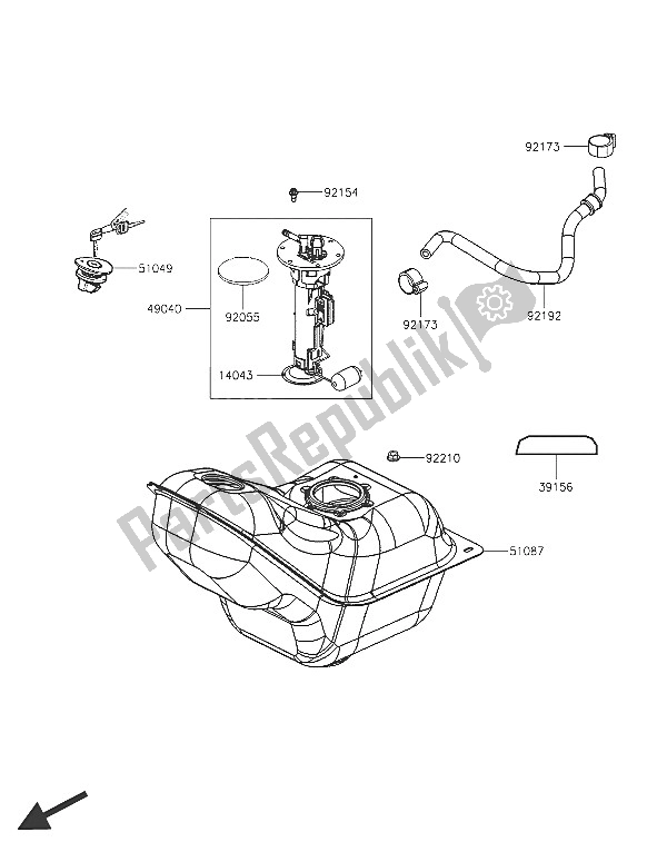 All parts for the Fuel Tank of the Kawasaki J 300 ABS 2016