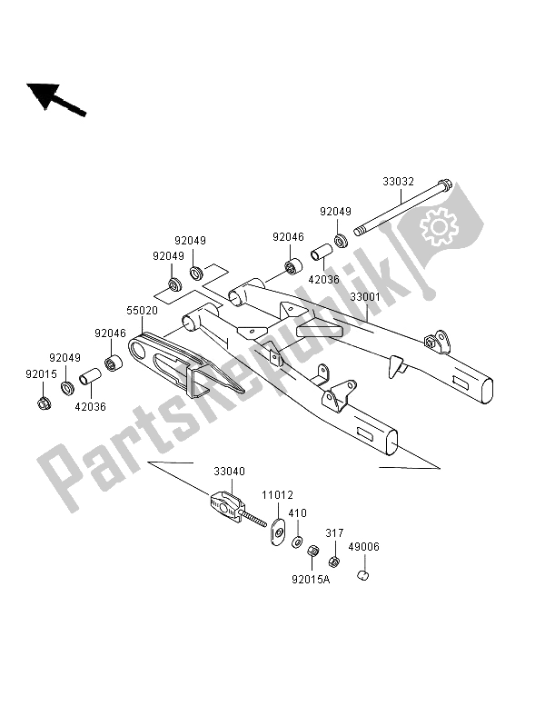 Alle onderdelen voor de Achterbrug van de Kawasaki Eliminator 125 2006
