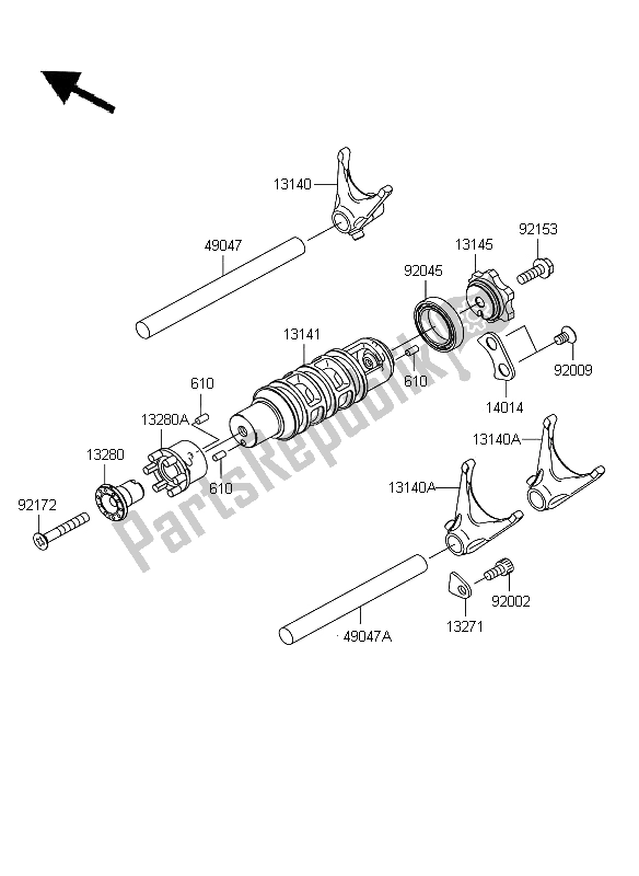 Alle onderdelen voor de Versnelling Veranderen Drum & Schakelvork van de Kawasaki ER 6F ABS 650 2009