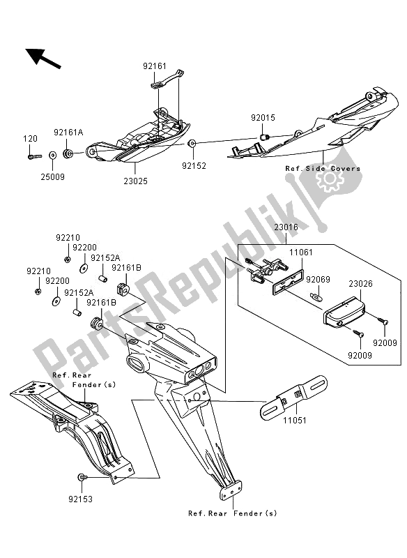 All parts for the Taillight of the Kawasaki Ninja ZX 6R 600 2011