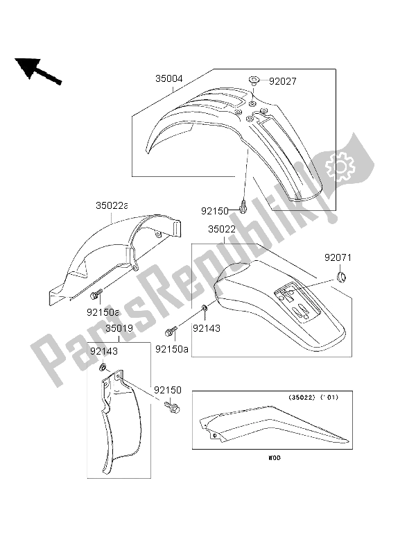 Tutte le parti per il Parabordi del Kawasaki KLX 650R 1999