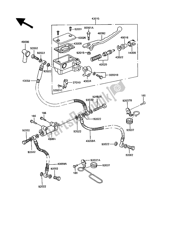 All parts for the Front Master Cylinder of the Kawasaki GT 550 1989