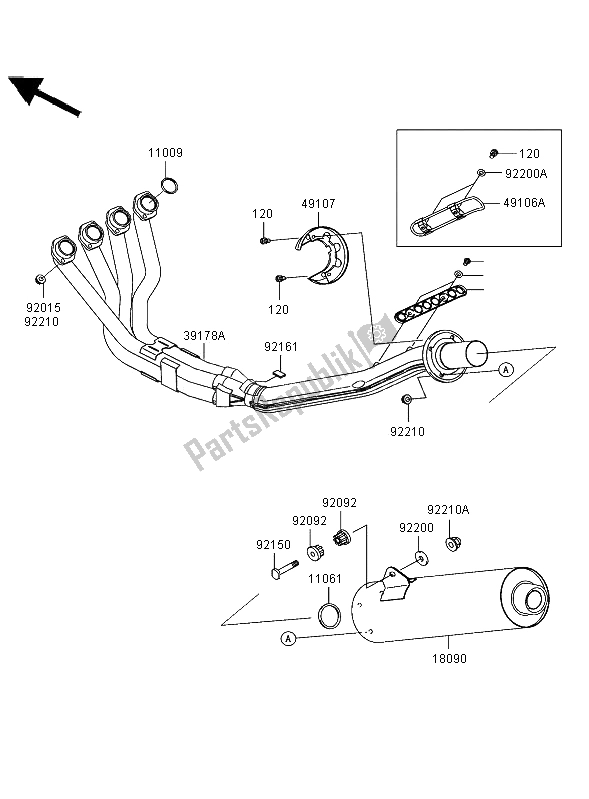 Todas las partes para Silenciador de Kawasaki Ninja ZX 12R 1200 2002