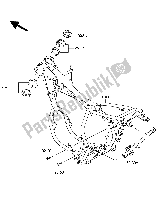 All parts for the Frame of the Kawasaki KX 65 2008