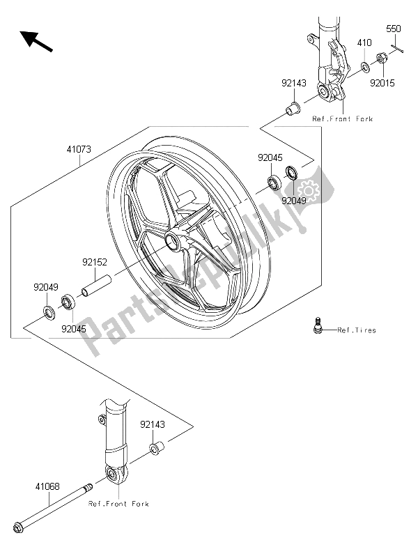 All parts for the Front Hub 1 of the Kawasaki Ninja 300 2015