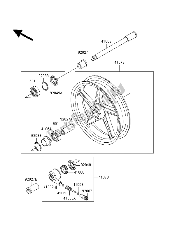 All parts for the Front Hub of the Kawasaki Zephyr 550 1998