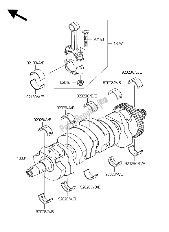 All parts for the Crankshaft of the Kawasaki Z 750 2007