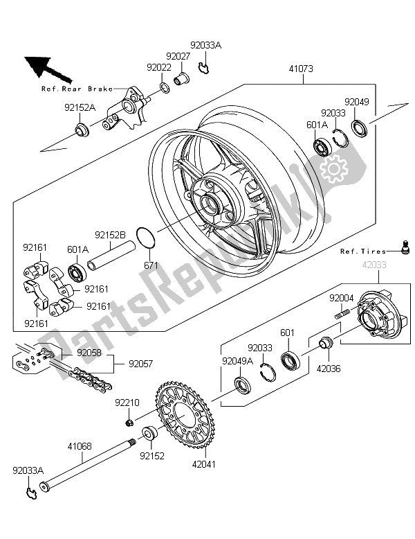 Todas as partes de Cubo Traseiro do Kawasaki Z 1000 SX 2011