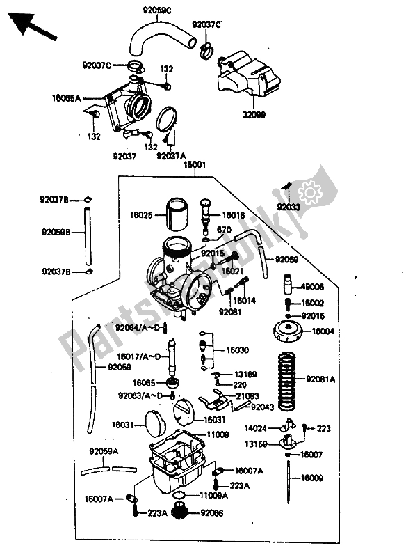 Todas as partes de Carburador do Kawasaki KX 500 1985