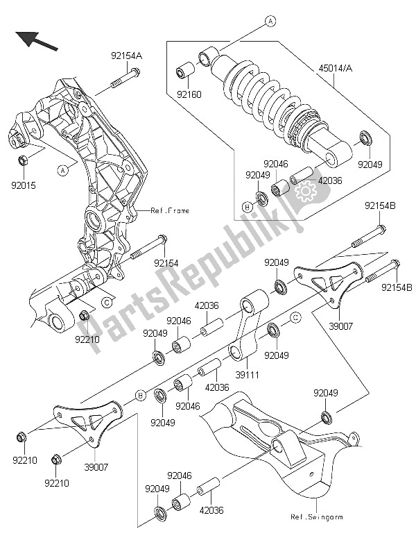 Alle onderdelen voor de Ophanging En Schokdemper van de Kawasaki Z 1000 2016