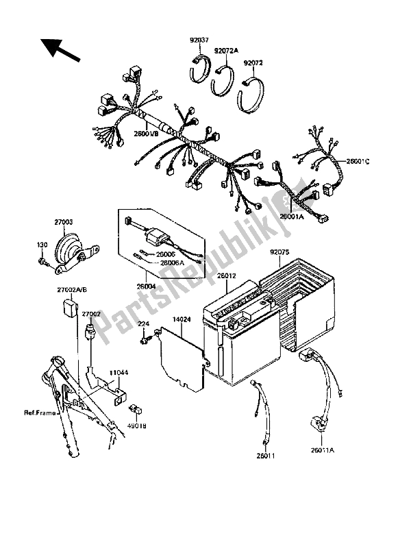 Alle onderdelen voor de Chassis Elektrische Apparatuur van de Kawasaki KLR 600 1989