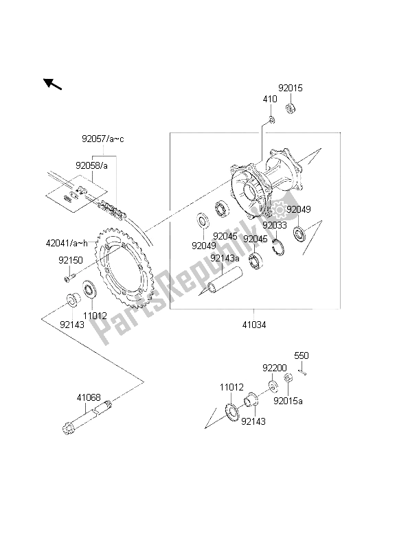 All parts for the Rear Hub of the Kawasaki KDX 200 2002