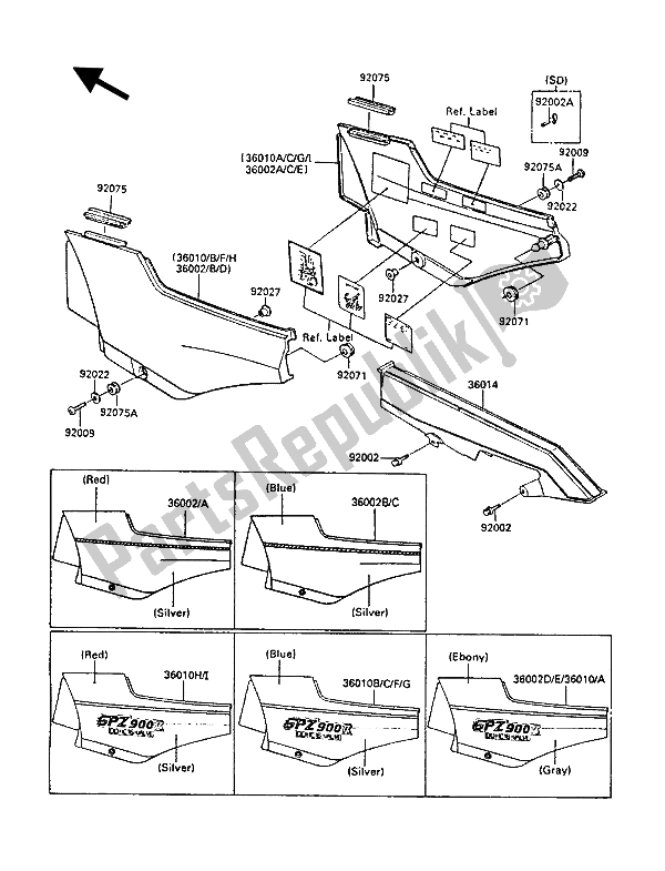 All parts for the Side Covers & Chain Cover of the Kawasaki GPZ 900R 1988