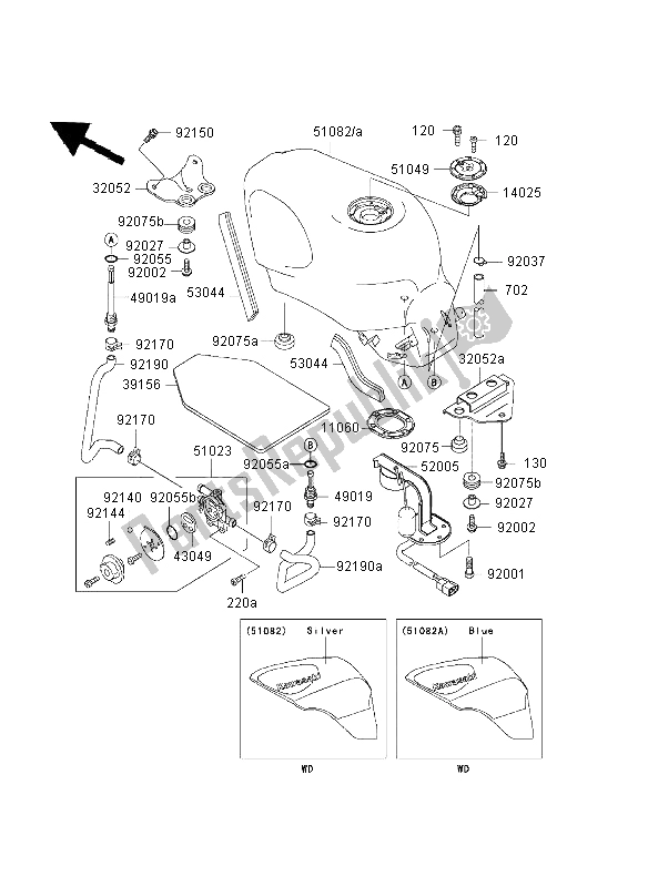 All parts for the Fuel Tank of the Kawasaki ZZR 600 2003