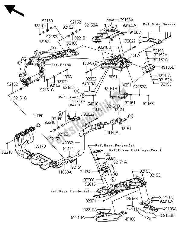 All parts for the Muffler of the Kawasaki Ninja ZX 6R 600 2007