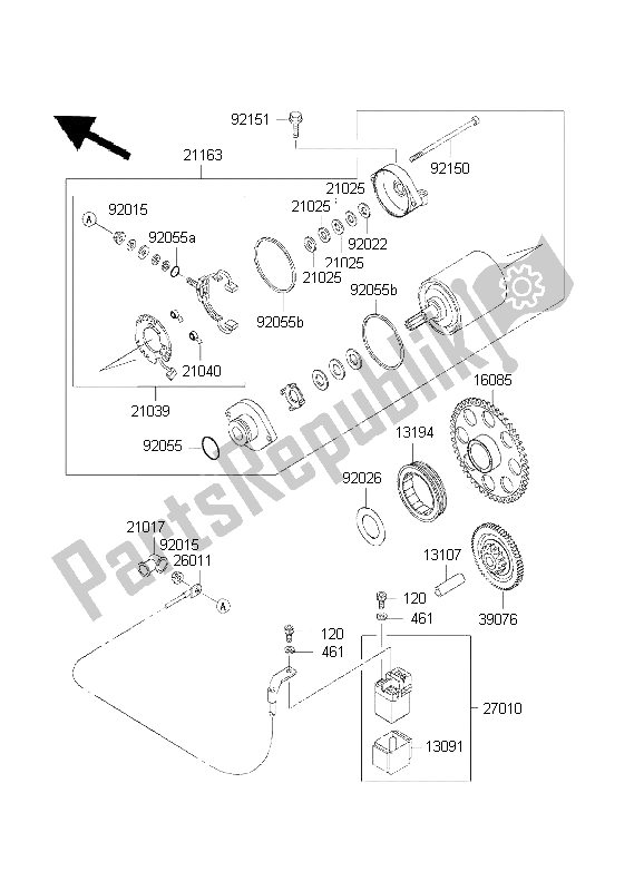 Todas as partes de Motor De Arranque do Kawasaki W 650 2001