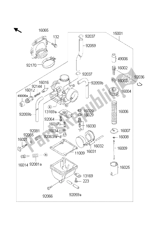 All parts for the Carburetor of the Kawasaki KMX 125 2002