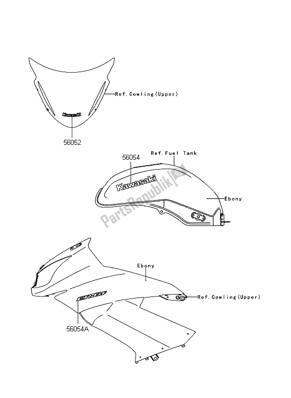 All parts for the Decals (ebony) of the Kawasaki ER 6F 650 2010