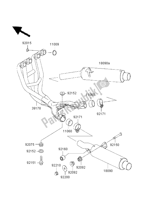 All parts for the Muffler of the Kawasaki ZZR 600 2003