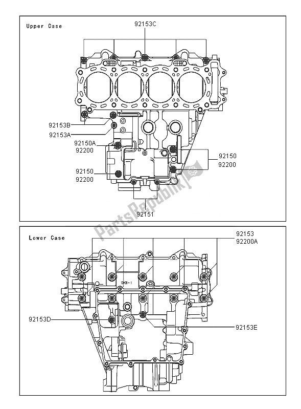 All parts for the Crankcase Bolt Pattern of the Kawasaki Ninja ZX 10R 1000 2005