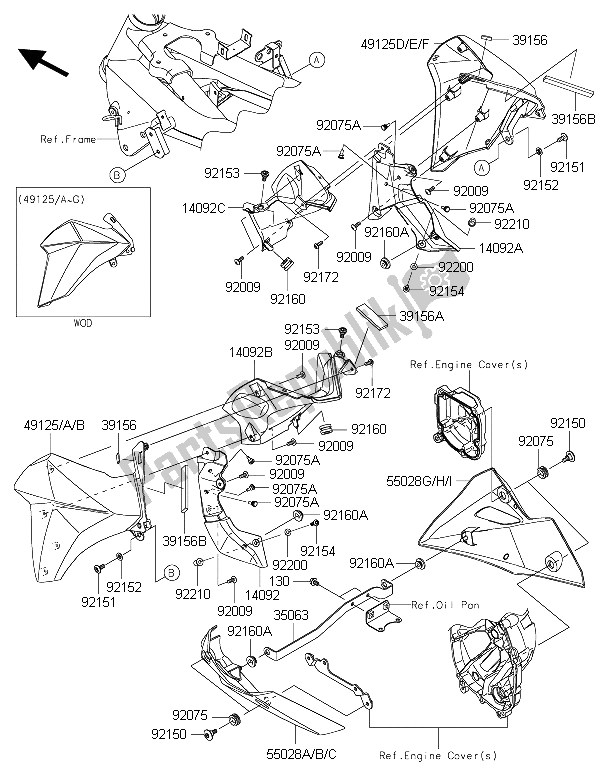 All parts for the Cowling Lowers of the Kawasaki Z 800 ABS 2015