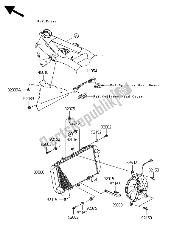 Alle onderdelen voor de Radiator van de Kawasaki Z 1000 2008