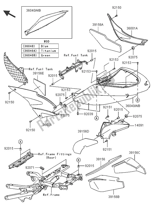 Todas las partes para Cubiertas Laterales de Kawasaki Ninja ZX 6R 600 2005