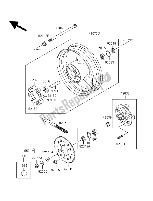 Tutte le parti per il Mozzo Posteriore del Kawasaki Ninja ZX 9R 900 1996