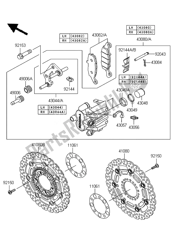 All parts for the Front Brake of the Kawasaki ER 6F ABS 650 2010