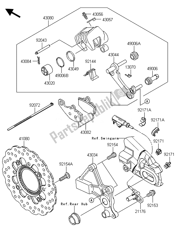 All parts for the Rear Brake of the Kawasaki ER 6F ABS 650 2014