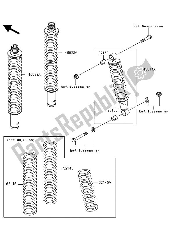 All parts for the Shock Absorber of the Kawasaki KVF 360 2007