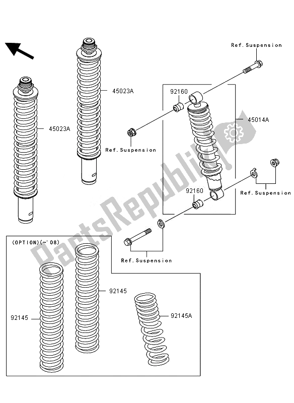 All parts for the Shock Absorber of the Kawasaki KVF 360 2007