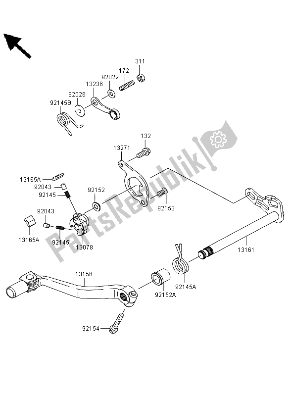 All parts for the Gear Change Mechanism of the Kawasaki KLX 450R 2012