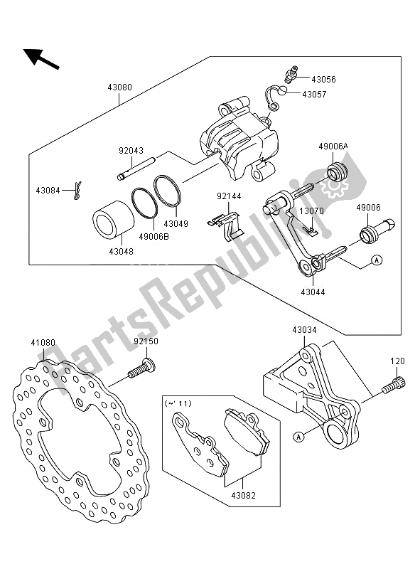 All parts for the Rear Brake of the Kawasaki Ninja ZX 6R 600 2010