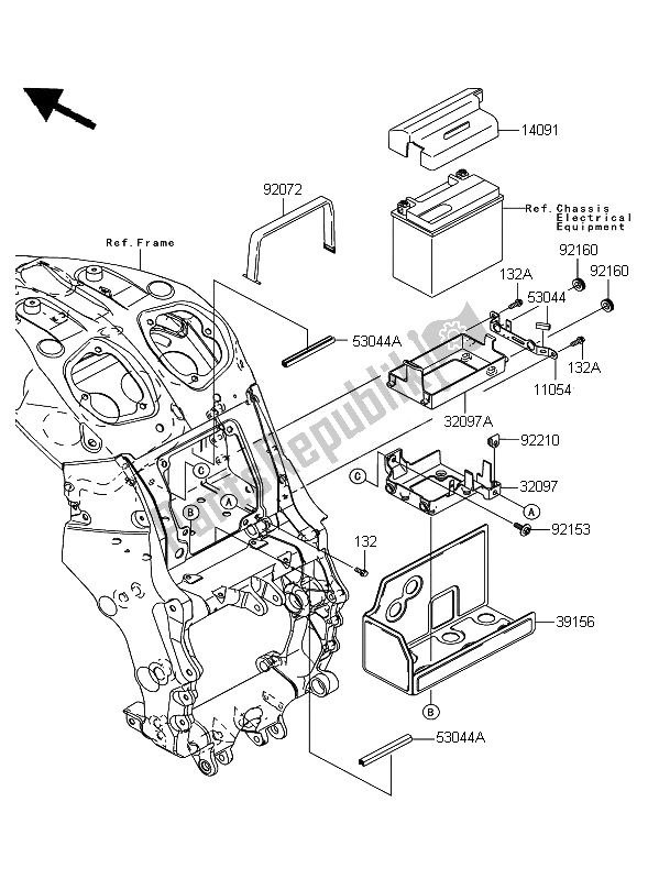 All parts for the Battery Case of the Kawasaki ZZR 1400 ABS 2007