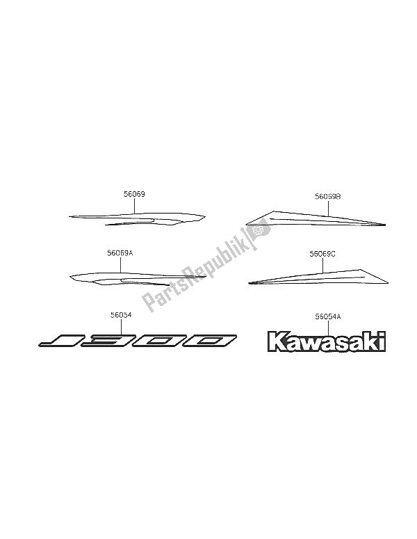 All parts for the Decals (green-black) of the Kawasaki J 300 2016