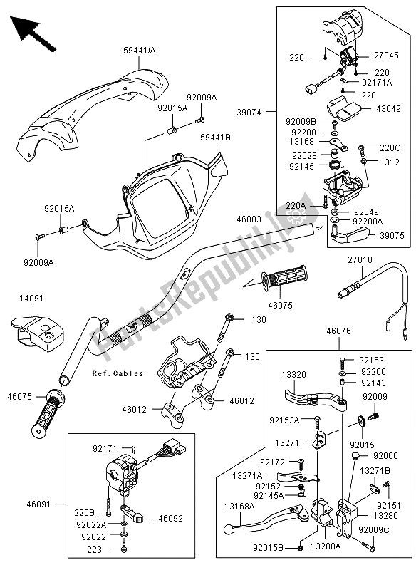 All parts for the Handlebar of the Kawasaki KVF 650 4X4 2011