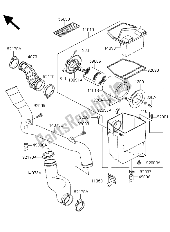 Alle onderdelen voor de Luchtfilter van de Kawasaki KLF 300 4X4 2004