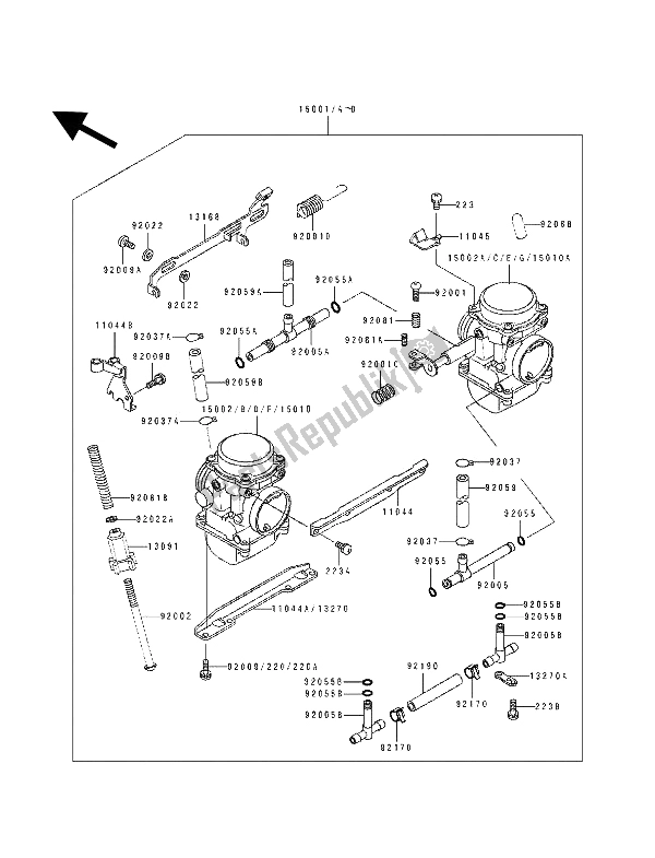 Tutte le parti per il Carburatore del Kawasaki GPZ 500S 1992