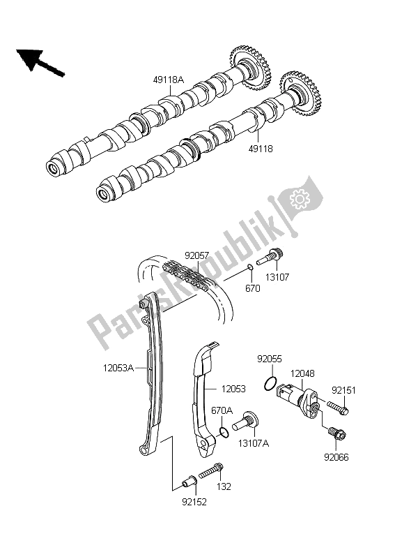 Tutte le parti per il Albero A Camme E Tenditore del Kawasaki Z 750R 2011