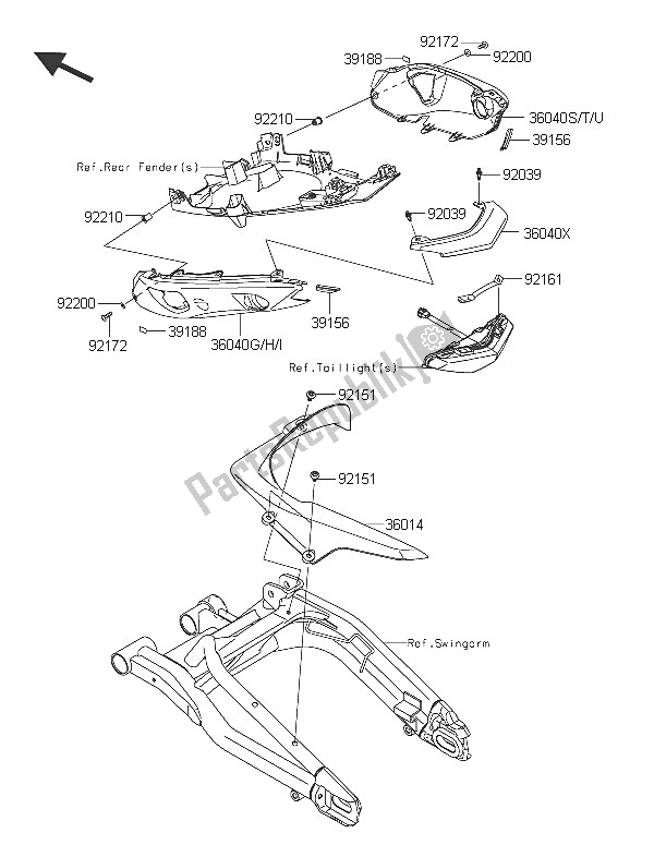 Toutes les pièces pour le Couvercles Latéraux Et Couvre Chaîne du Kawasaki ER 6N 650 2016