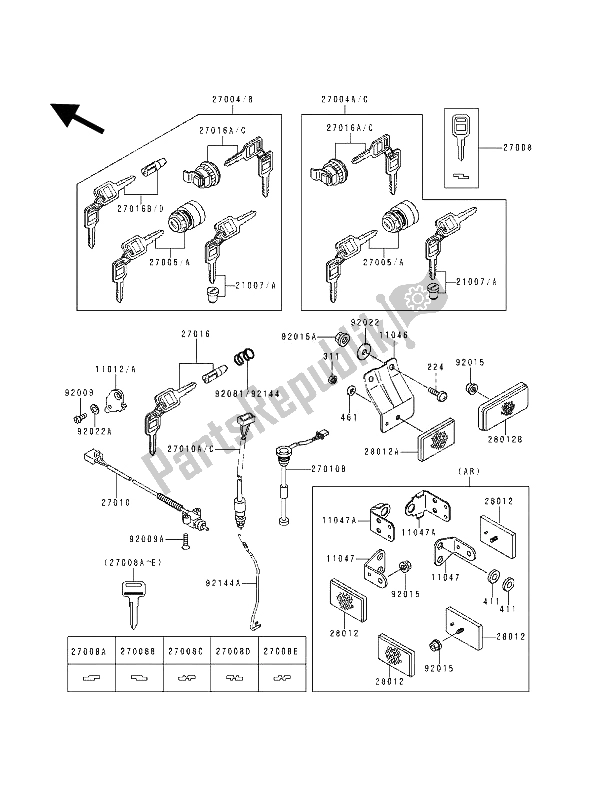 All parts for the Ignition Switch of the Kawasaki KDX 125 1991